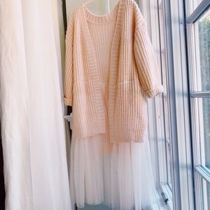Chunky Cardigan with Tulle Hem Details